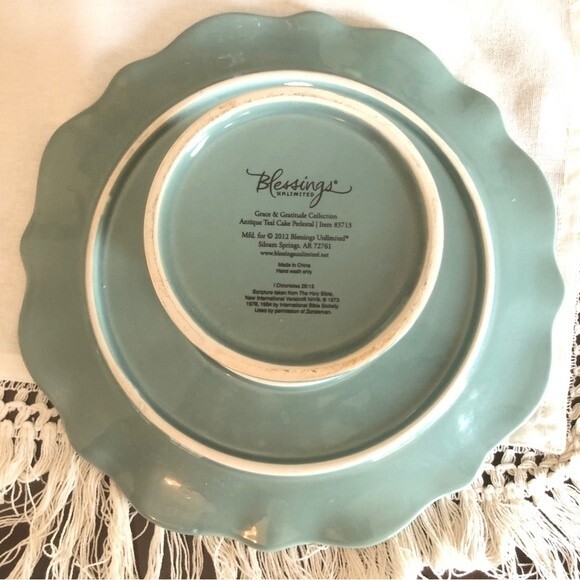 Blessings Unlimited Gratitude Cake Stand Blue Grace Gratitude Collection RARE - Picture 5 of 7